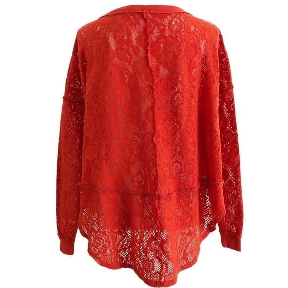 Free People Lace Pullover Orange Top Small - Picture 2 of 16